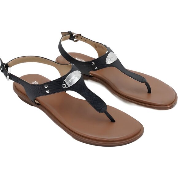 Michael Kors MK Plate Flat Thong Sandals Black T-Strap Logo Women's US 6M - Picture 4 of 6